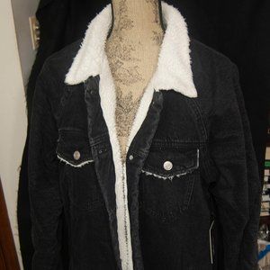 NWT Refuge Shearling Black Denim Long Coat Women XL